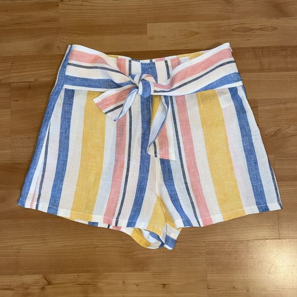 C&C California Women's 6  Rainbow Linen Shorts Tie Front High Rise Multicolor‎ - Picture 1 of 9